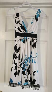 Speechless Y2K Floral Dress VNeck Empire Waist Blue Black White Mini Size S #357